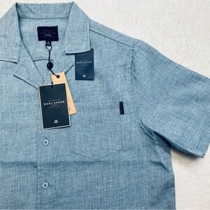 NWT MARC ASHER Men's Sky Blue Short Sleeve Button Down Textured Shirt MABS-44084
